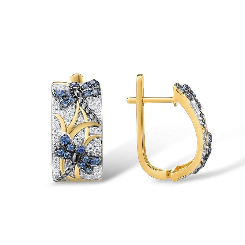 Santuzza 14K Gold Plated Dragonfly Earrings Blue Spinel Cubic Zirconia 925 Sterling Silver Dangle Earrings for Women - Image 2